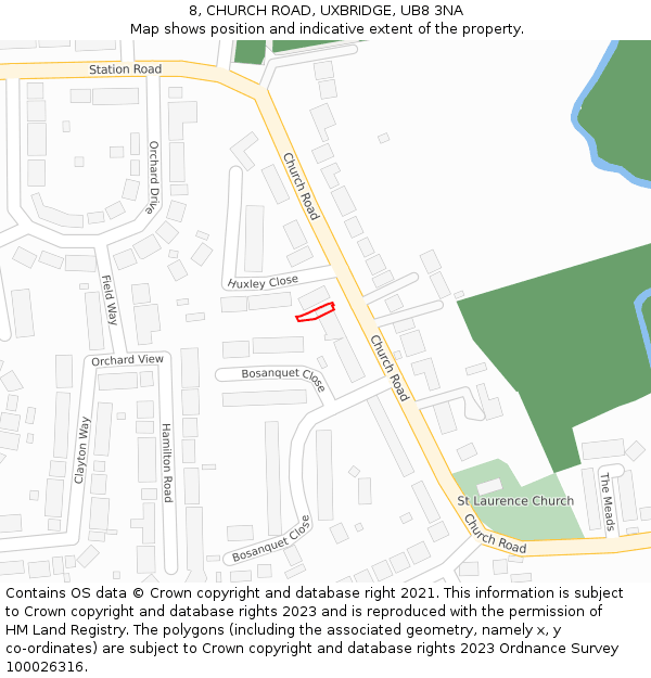 8, CHURCH ROAD, UXBRIDGE, UB8 3NA: Location map and indicative extent of plot