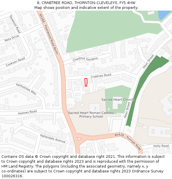 8, CRABTREE ROAD, THORNTON-CLEVELEYS, FY5 4HW: Location map and indicative extent of plot
