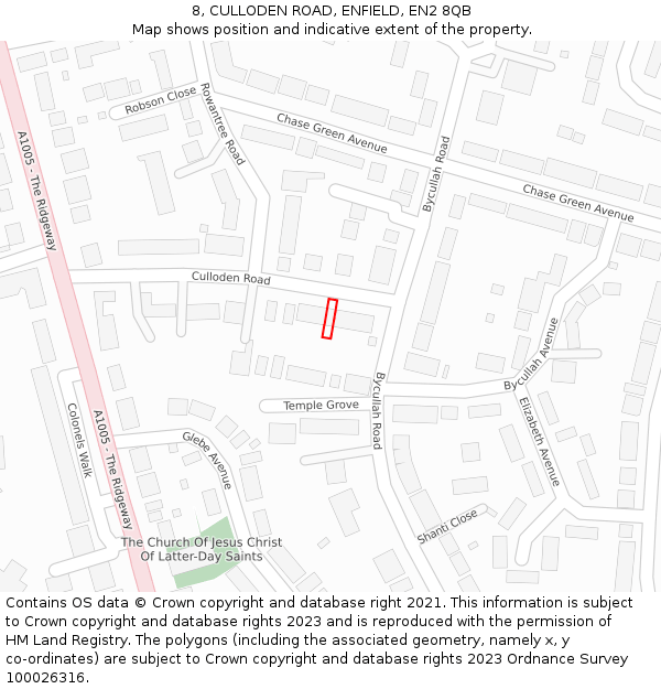 8, CULLODEN ROAD, ENFIELD, EN2 8QB: Location map and indicative extent of plot