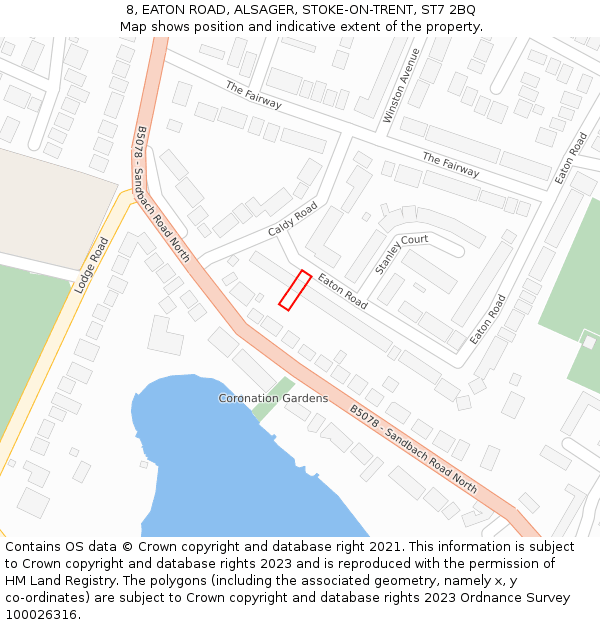 8, EATON ROAD, ALSAGER, STOKE-ON-TRENT, ST7 2BQ: Location map and indicative extent of plot