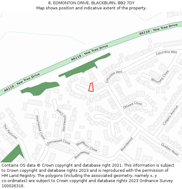 8, EDMONTON DRIVE, BLACKBURN, BB2 7DY: Location map and indicative extent of plot