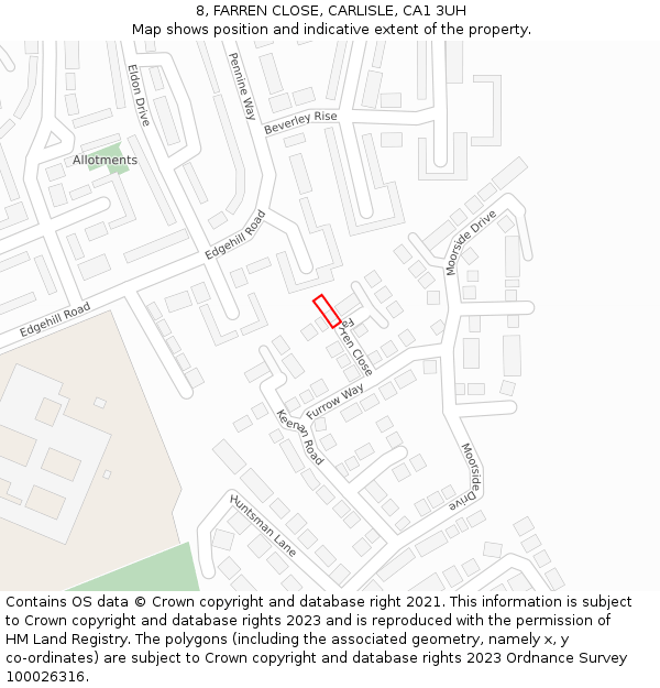 8, FARREN CLOSE, CARLISLE, CA1 3UH: Location map and indicative extent of plot