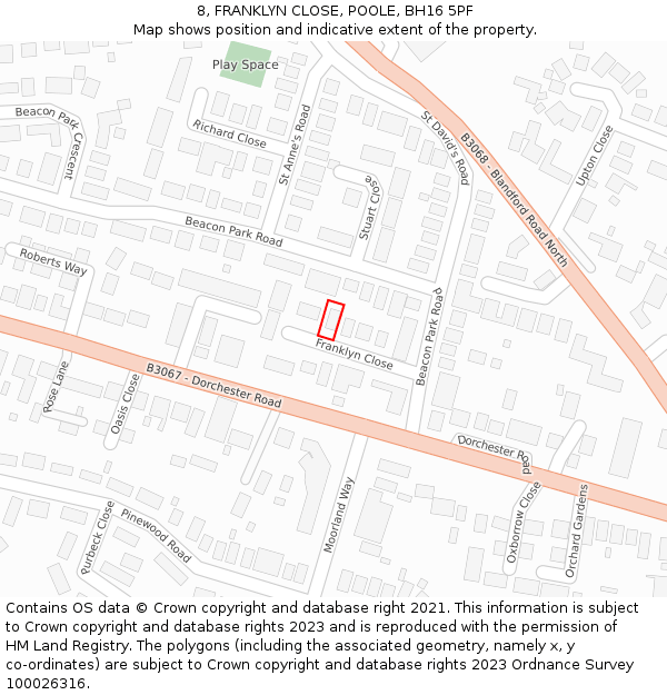 8, FRANKLYN CLOSE, POOLE, BH16 5PF: Location map and indicative extent of plot
