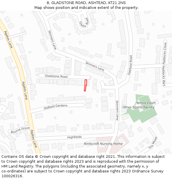 8, GLADSTONE ROAD, ASHTEAD, KT21 2NS: Location map and indicative extent of plot