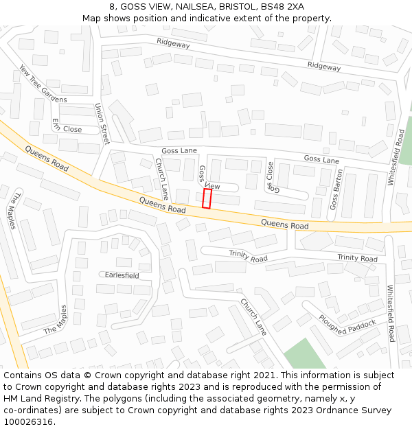 8, GOSS VIEW, NAILSEA, BRISTOL, BS48 2XA: Location map and indicative extent of plot