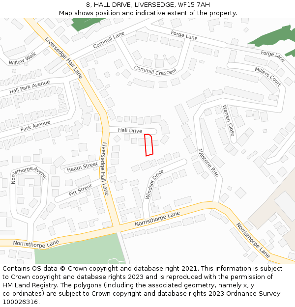 8, HALL DRIVE, LIVERSEDGE, WF15 7AH: Location map and indicative extent of plot