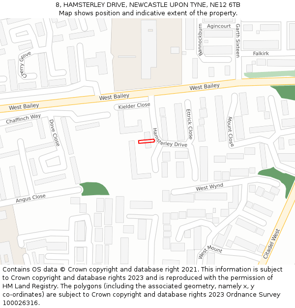 8, HAMSTERLEY DRIVE, NEWCASTLE UPON TYNE, NE12 6TB: Location map and indicative extent of plot