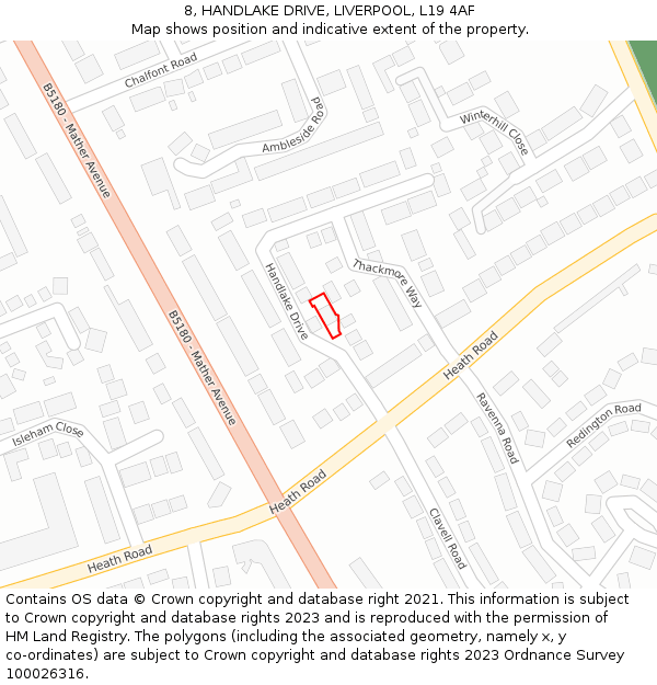 8, HANDLAKE DRIVE, LIVERPOOL, L19 4AF: Location map and indicative extent of plot