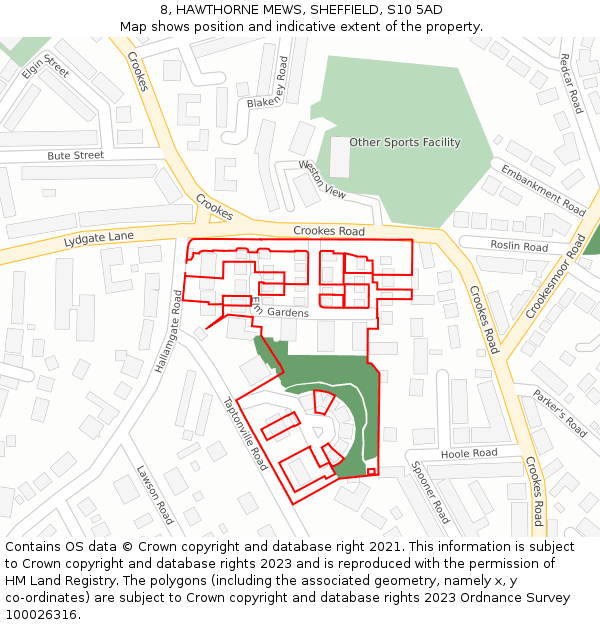 8, HAWTHORNE MEWS, SHEFFIELD, S10 5AD: Location map and indicative extent of plot
