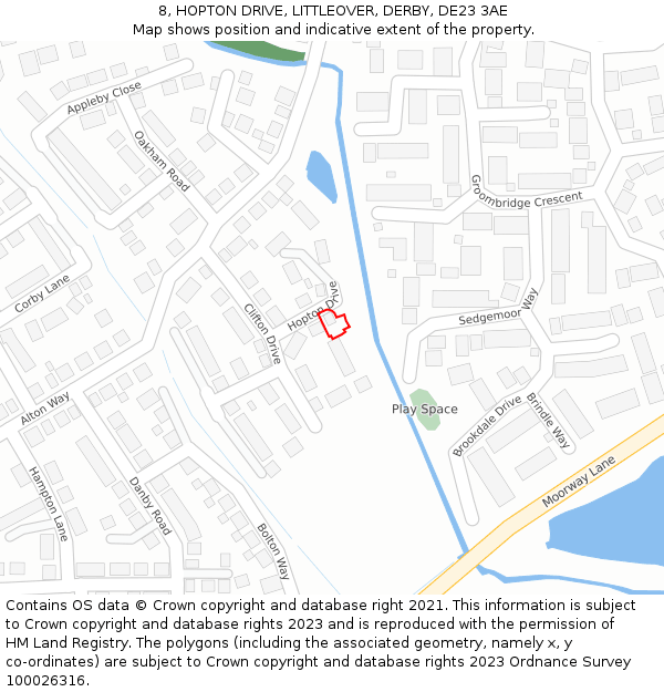 8, HOPTON DRIVE, LITTLEOVER, DERBY, DE23 3AE: Location map and indicative extent of plot
