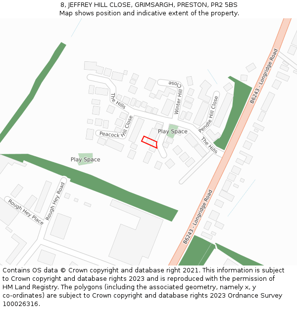 8, JEFFREY HILL CLOSE, GRIMSARGH, PRESTON, PR2 5BS: Location map and indicative extent of plot