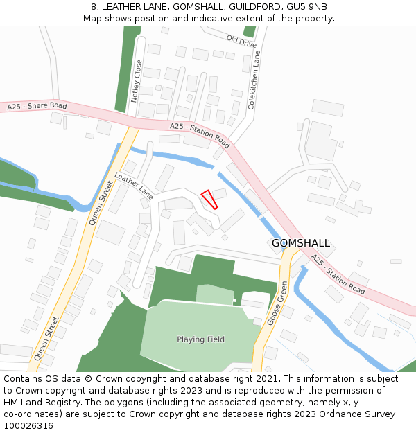 8, LEATHER LANE, GOMSHALL, GUILDFORD, GU5 9NB: Location map and indicative extent of plot