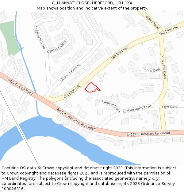 8, LLANWYE CLOSE, HEREFORD, HR1 1XX: Location map and indicative extent of plot