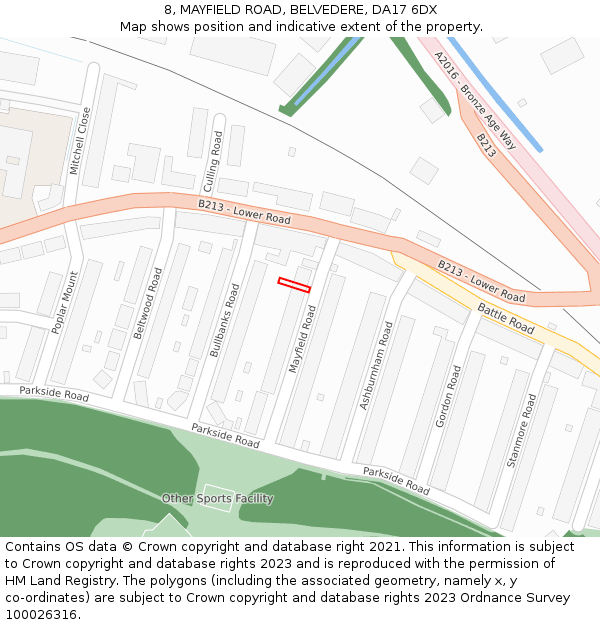 8, MAYFIELD ROAD, BELVEDERE, DA17 6DX: Location map and indicative extent of plot
