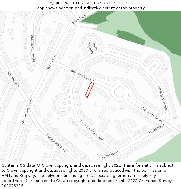 8, MEREWORTH DRIVE, LONDON, SE18 3EE: Location map and indicative extent of plot