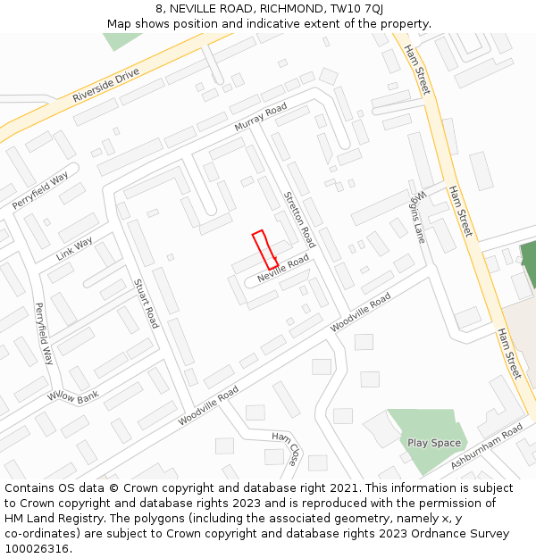 8, NEVILLE ROAD, RICHMOND, TW10 7QJ: Location map and indicative extent of plot