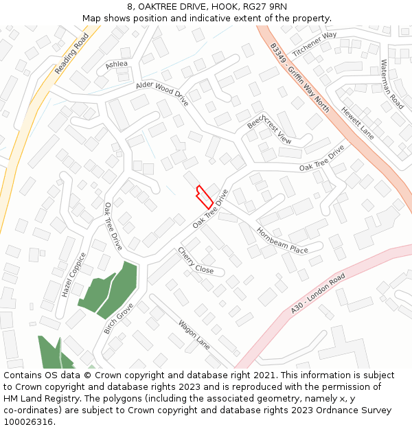 8, OAKTREE DRIVE, HOOK, RG27 9RN: Location map and indicative extent of plot