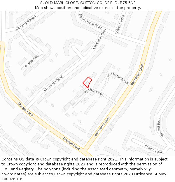 8, OLD MARL CLOSE, SUTTON COLDFIELD, B75 5NF: Location map and indicative extent of plot