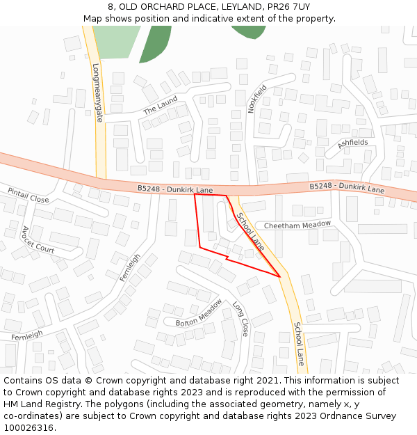 8, OLD ORCHARD PLACE, LEYLAND, PR26 7UY: Location map and indicative extent of plot