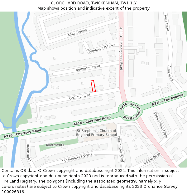8, ORCHARD ROAD, TWICKENHAM, TW1 1LY: Location map and indicative extent of plot