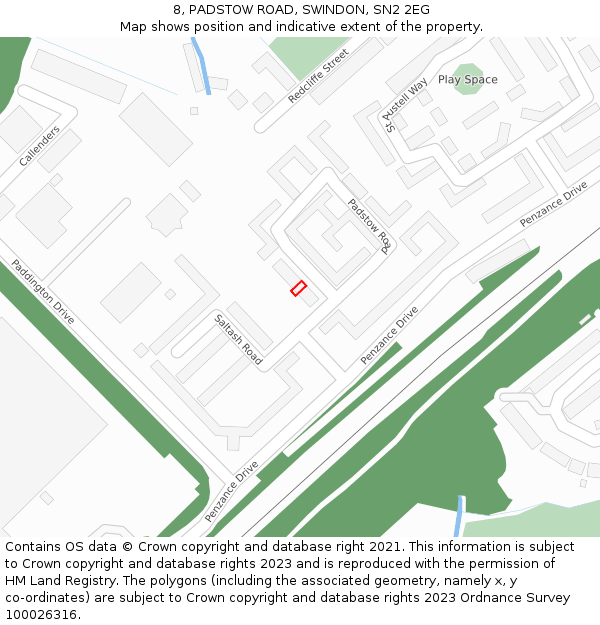 8, PADSTOW ROAD, SWINDON, SN2 2EG: Location map and indicative extent of plot