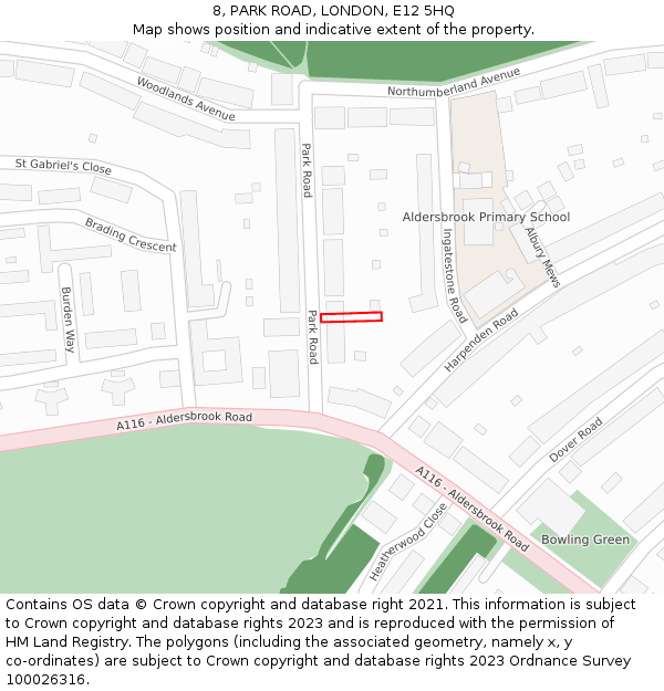 8, PARK ROAD, LONDON, E12 5HQ: Location map and indicative extent of plot
