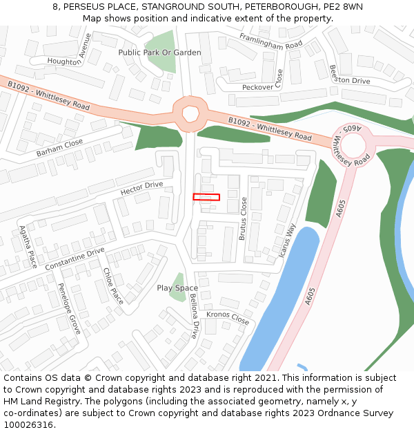 8, PERSEUS PLACE, STANGROUND SOUTH, PETERBOROUGH, PE2 8WN: Location map and indicative extent of plot