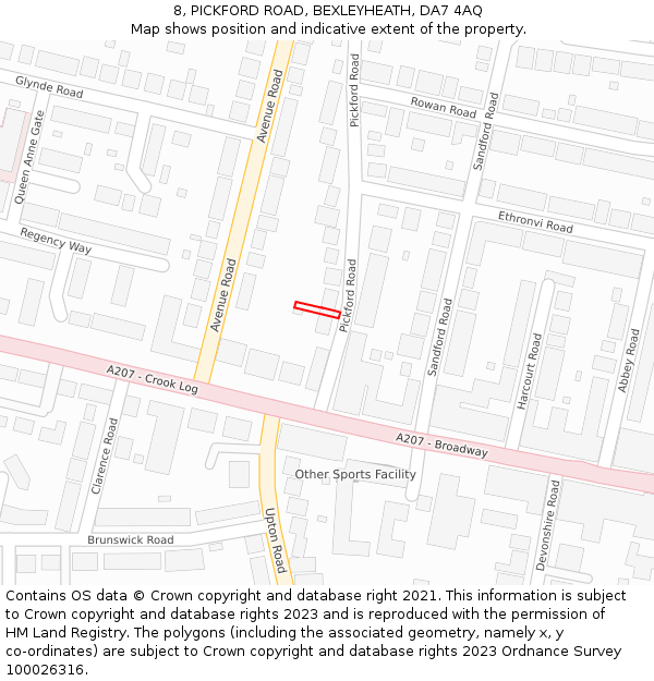 8, PICKFORD ROAD, BEXLEYHEATH, DA7 4AQ: Location map and indicative extent of plot
