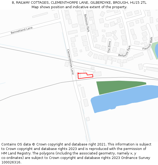 8, RAILWAY COTTAGES, CLEMENTHORPE LANE, GILBERDYKE, BROUGH, HU15 2TL: Location map and indicative extent of plot