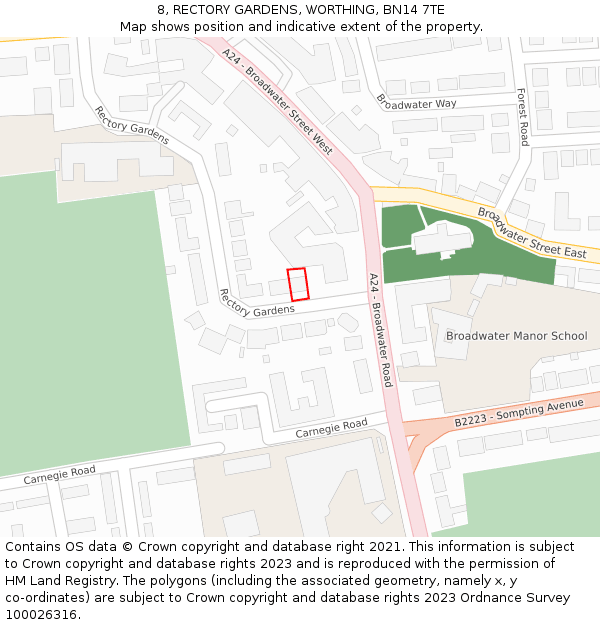 8, RECTORY GARDENS, WORTHING, BN14 7TE: Location map and indicative extent of plot