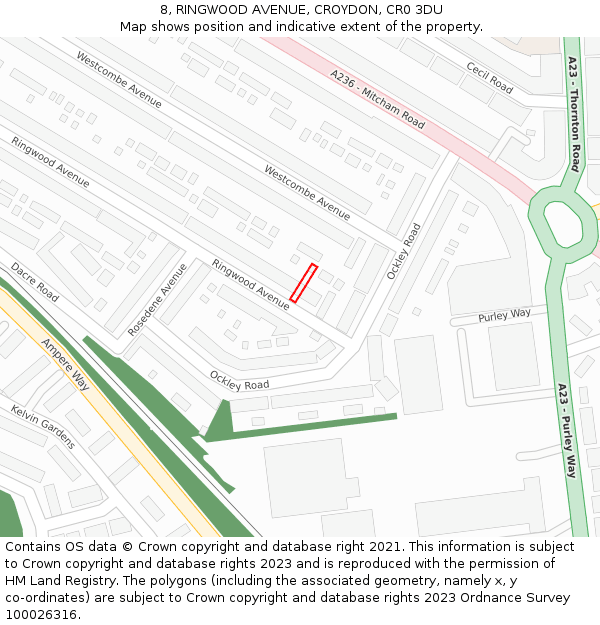 8, RINGWOOD AVENUE, CROYDON, CR0 3DU: Location map and indicative extent of plot