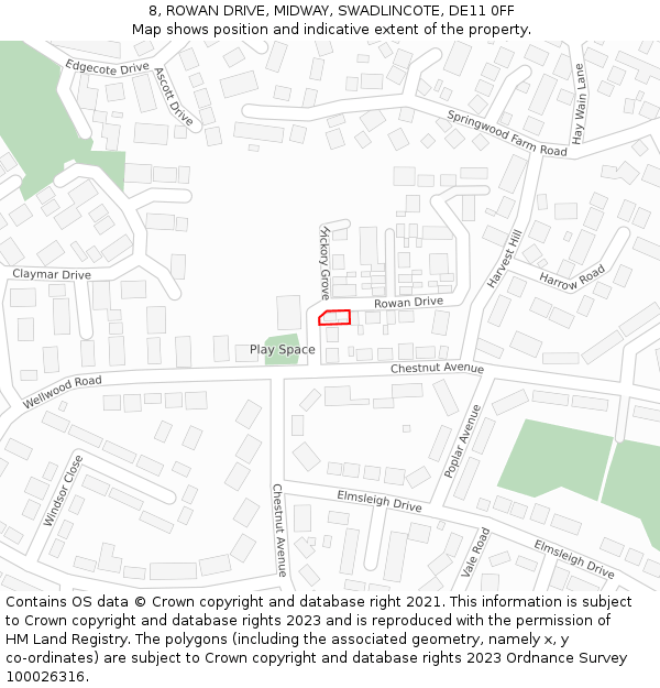 8, ROWAN DRIVE, MIDWAY, SWADLINCOTE, DE11 0FF: Location map and indicative extent of plot