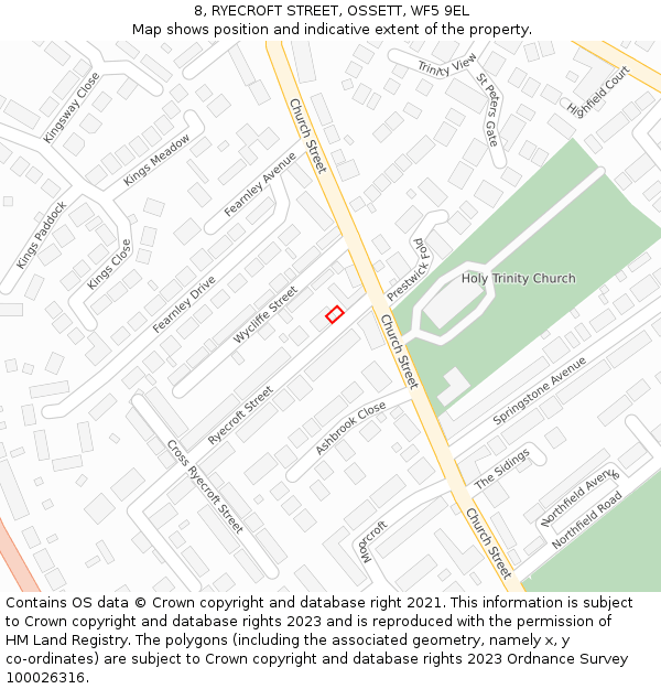 8, RYECROFT STREET, OSSETT, WF5 9EL: Location map and indicative extent of plot