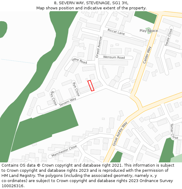 8, SEVERN WAY, STEVENAGE, SG1 3YL: Location map and indicative extent of plot