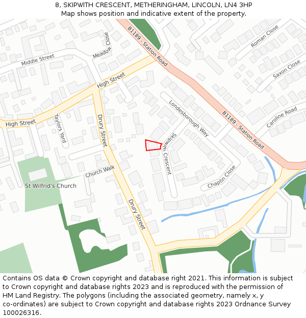 8, SKIPWITH CRESCENT, METHERINGHAM, LINCOLN, LN4 3HP: Location map and indicative extent of plot