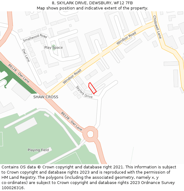 8, SKYLARK DRIVE, DEWSBURY, WF12 7FB: Location map and indicative extent of plot
