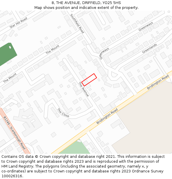 8, THE AVENUE, DRIFFIELD, YO25 5HS: Location map and indicative extent of plot