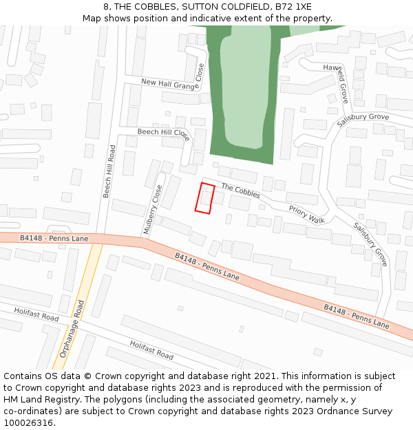 8, THE COBBLES, SUTTON COLDFIELD, B72 1XE: Location map and indicative extent of plot