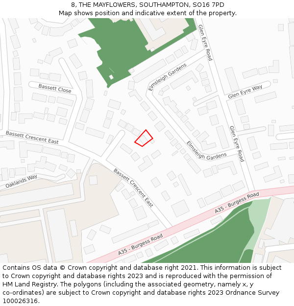 8, THE MAYFLOWERS, SOUTHAMPTON, SO16 7PD: Location map and indicative extent of plot
