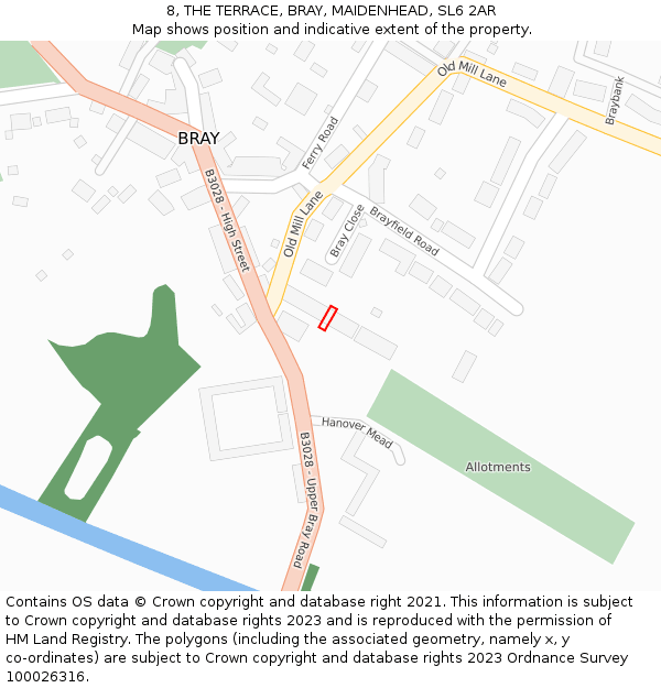 8, THE TERRACE, BRAY, MAIDENHEAD, SL6 2AR: Location map and indicative extent of plot