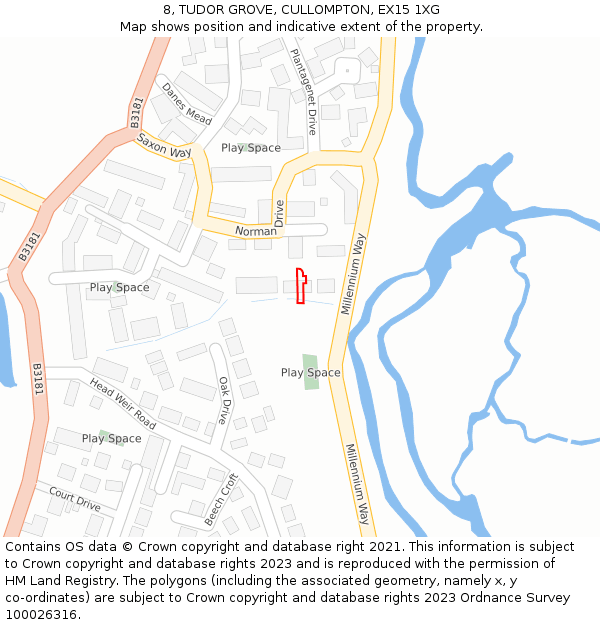 8, TUDOR GROVE, CULLOMPTON, EX15 1XG: Location map and indicative extent of plot