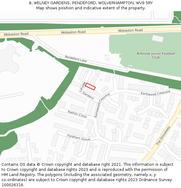 8, WELNEY GARDENS, PENDEFORD, WOLVERHAMPTON, WV9 5RY: Location map and indicative extent of plot