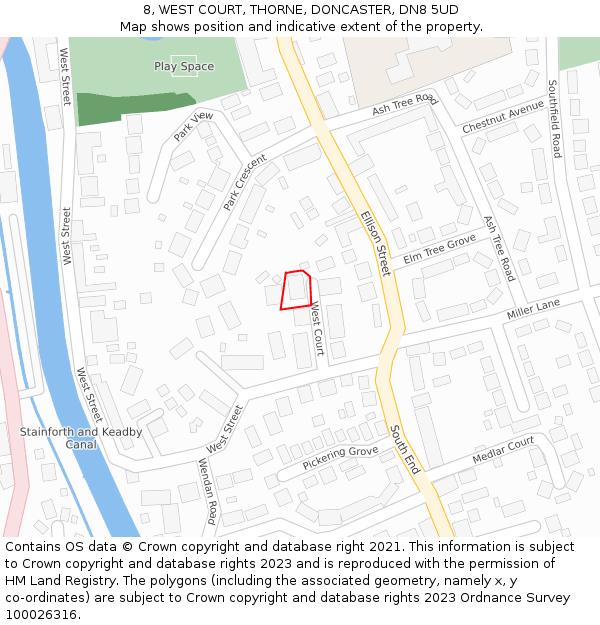 8, WEST COURT, THORNE, DONCASTER, DN8 5UD: Location map and indicative extent of plot