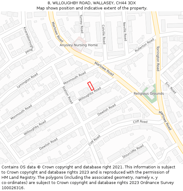 8, WILLOUGHBY ROAD, WALLASEY, CH44 3DX: Location map and indicative extent of plot