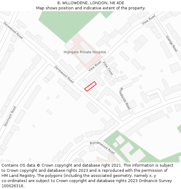 8, WILLOWDENE, LONDON, N6 4DE: Location map and indicative extent of plot