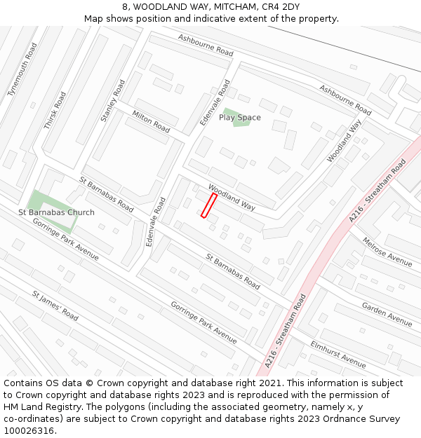 8, WOODLAND WAY, MITCHAM, CR4 2DY: Location map and indicative extent of plot