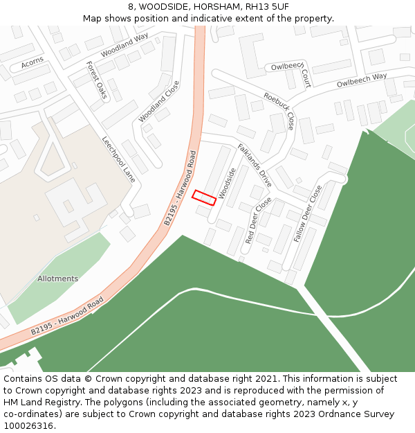 8, WOODSIDE, HORSHAM, RH13 5UF: Location map and indicative extent of plot