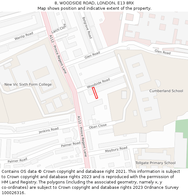 8, WOODSIDE ROAD, LONDON, E13 8RX: Location map and indicative extent of plot