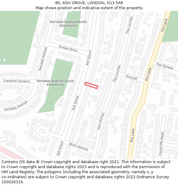 80, ASH GROVE, LONDON, N13 5AR: Location map and indicative extent of plot