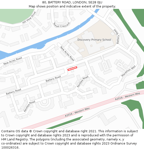 80, BATTERY ROAD, LONDON, SE28 0JU: Location map and indicative extent of plot